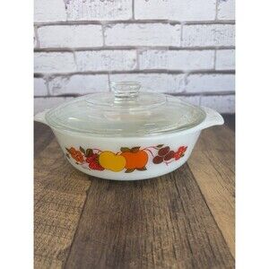 Vintage Anchor Hocking #436 1qt Casserole With Lid  Hildi Fruit and Flower Mint